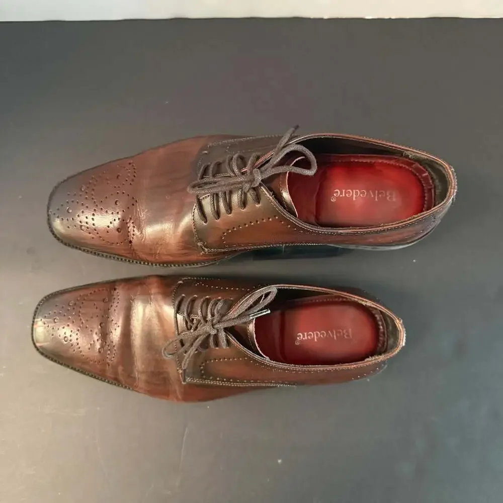 Belvedere‎ Concord Brown Leather Brogue Oxford Shoes Size 8.5D